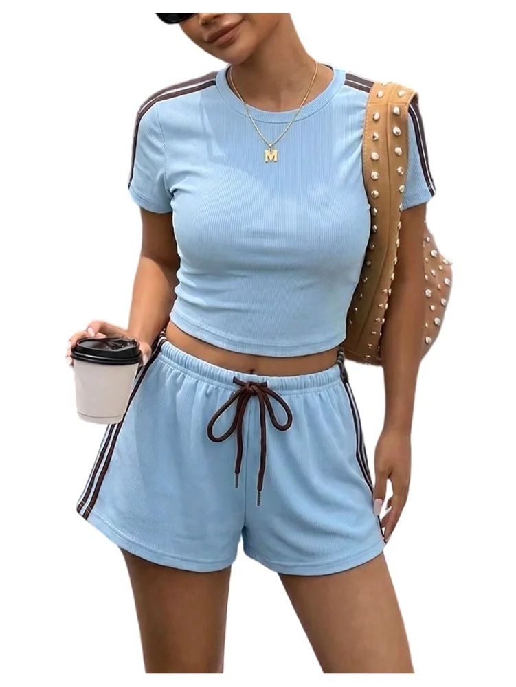 MAKEMECHIC Crop Sweat Tracksuit Shorts Set