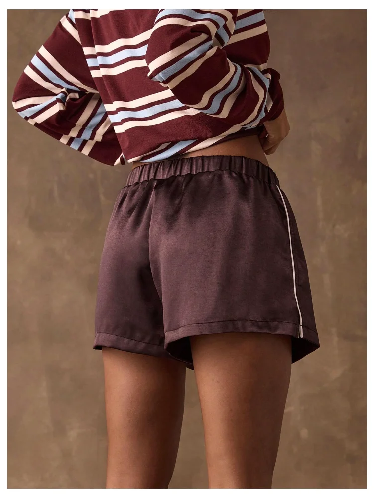 MAKEMECHIC Satin Sweat Wide Leg Shorts, view 3