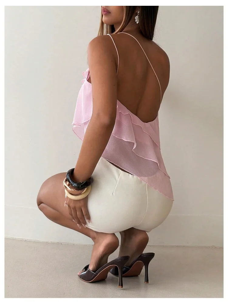 MAKEMECHIC Ruffle Asymmertical One Shoulder Tank Top, view 2
