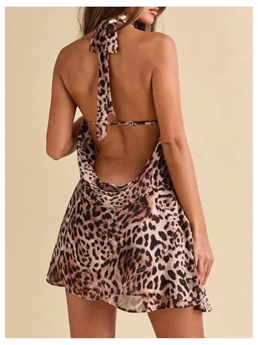 MAKEMECHIC Cheetah Print Ruffle Tiered Mini Dress, view 2