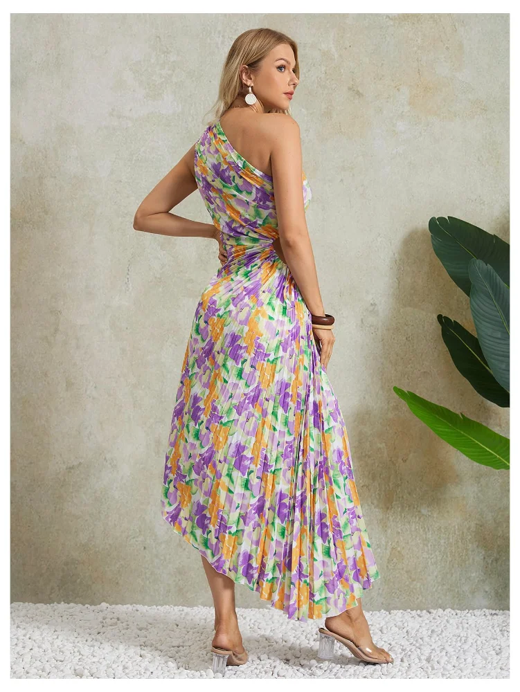 MAKEMECHIC Striped Cut Out One Shoulder Maxi Dress, view 2