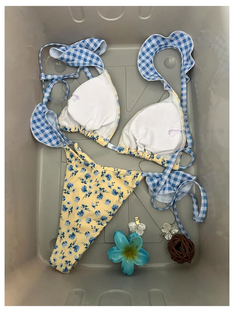 MAKEMECHIC Floral Triangle Cheeky Bikini Set, view 3