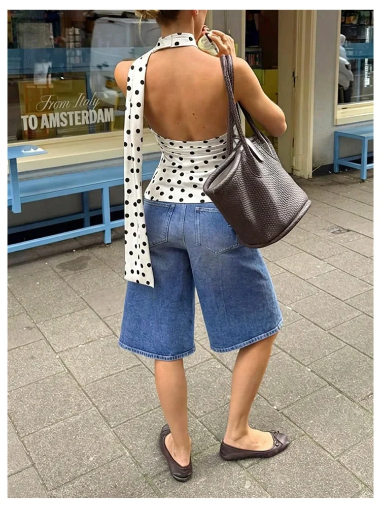 MAKEMECHIC Polka Dot One Shoulder Sleeveless Tank Top, view 3