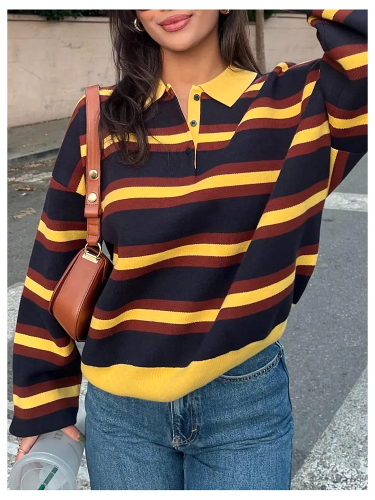 MAKEMECHIC Striped Button Long Sleeve Sweater, view 2