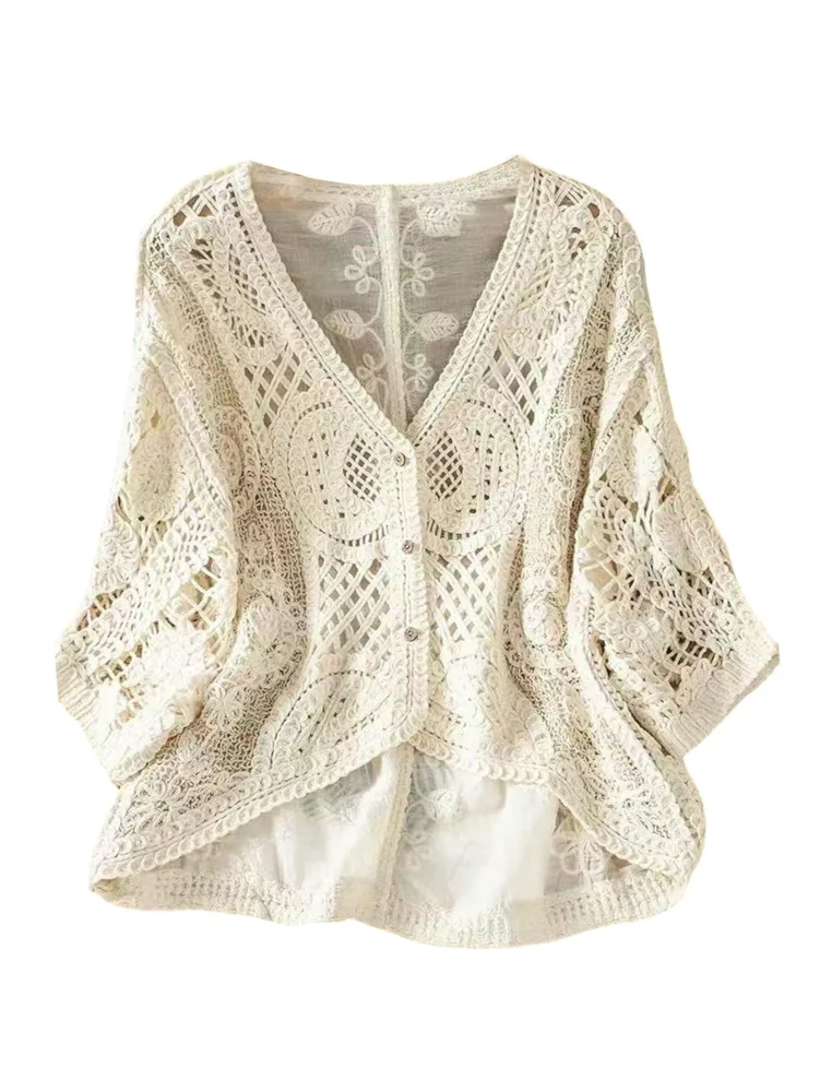 MAKEMECHIC Lightweight Button Down Crochet Cardigan