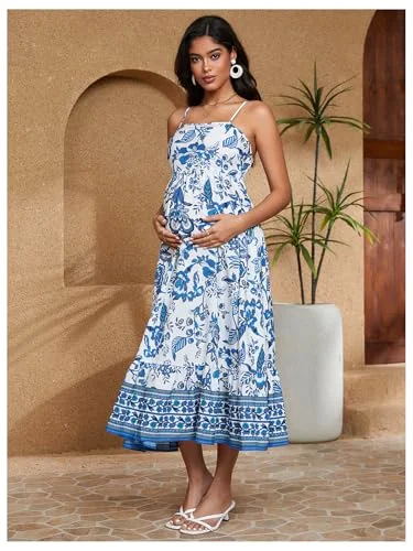 MAKEMECHIC Floral Flowy Long Maternity Maxi Dress, view 3