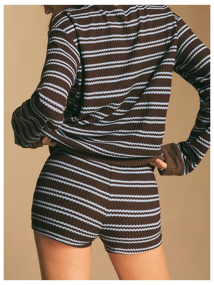 MAKEMECHIC Striped Long Sleeve Shorts Set, view 3