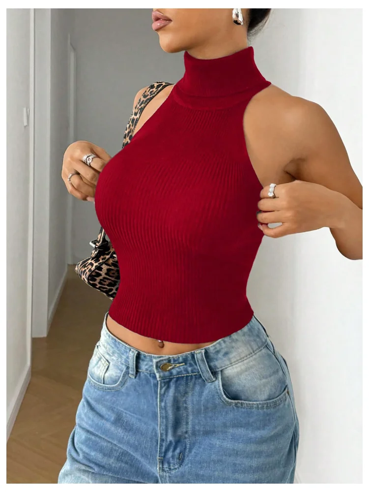 MAKEMECHIC Sleeveless Turtle Neck Crop Top, view 2