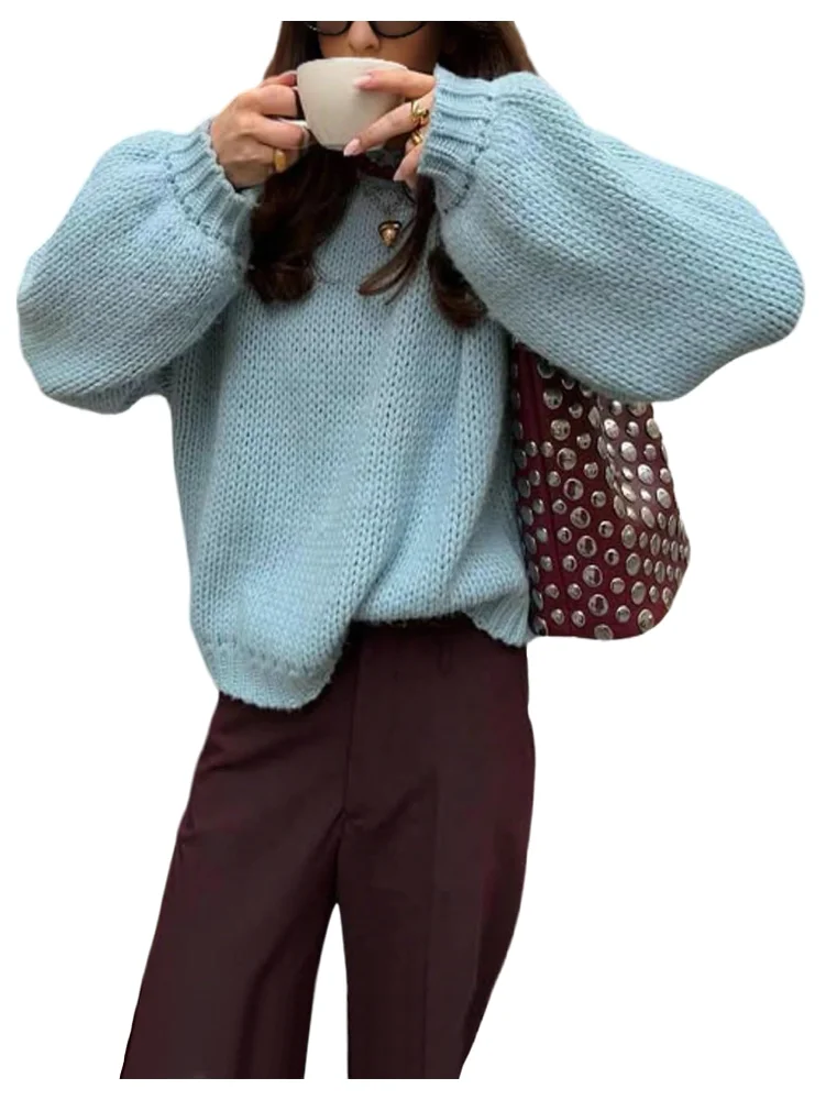 MAKEMECHIC Crew Neck Long Sleeve Knitted Sweater