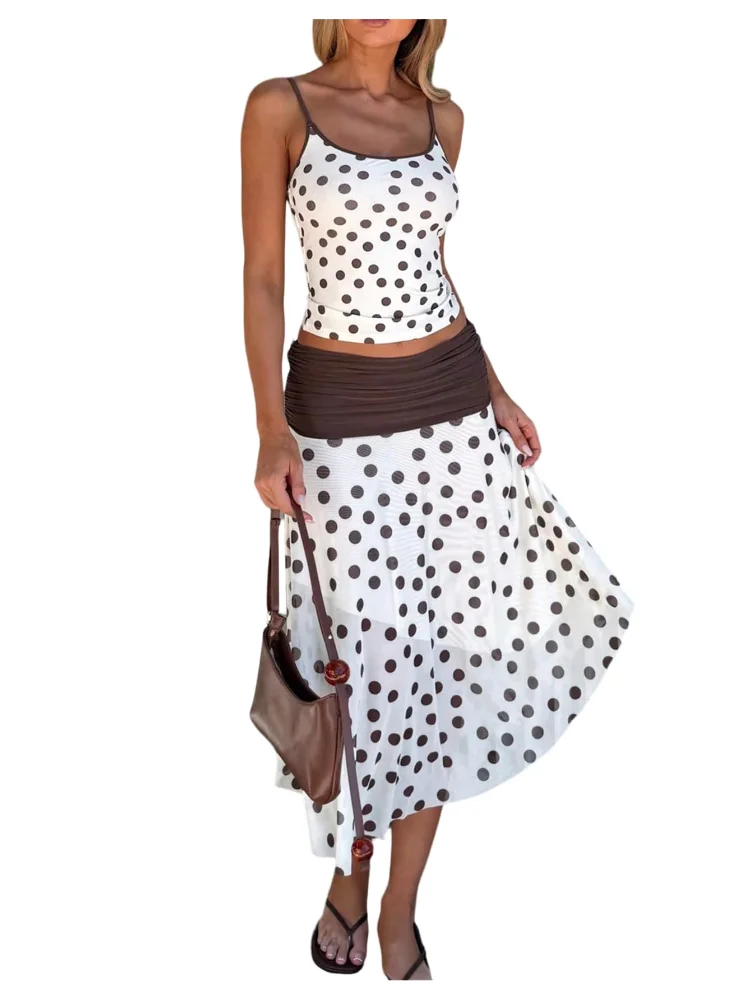 MAKEMECHIC Polka Dot Crop A Line Skirt Set