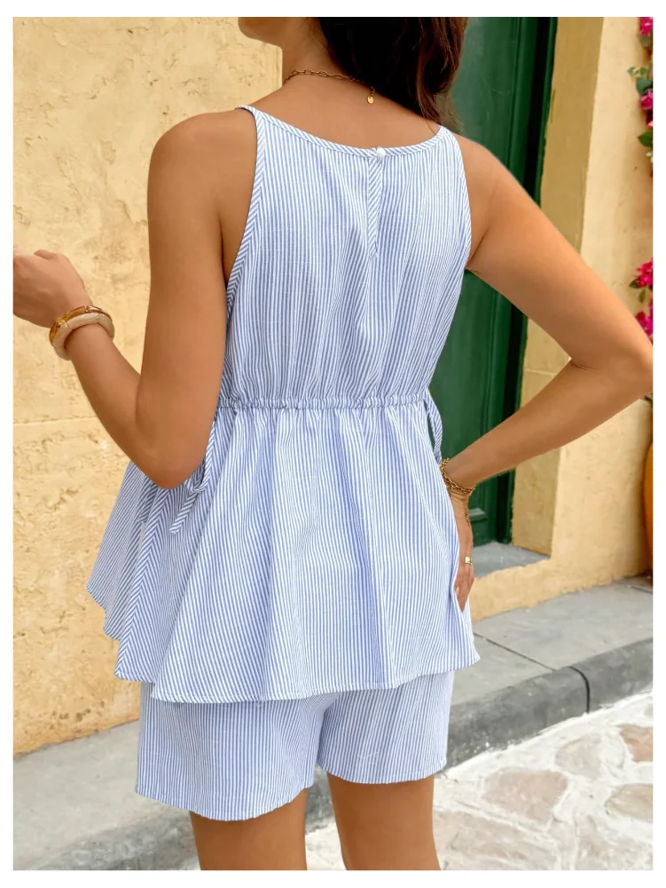 MAKEMECHIC Striped Peplum Maternity Shorts Set, view 2