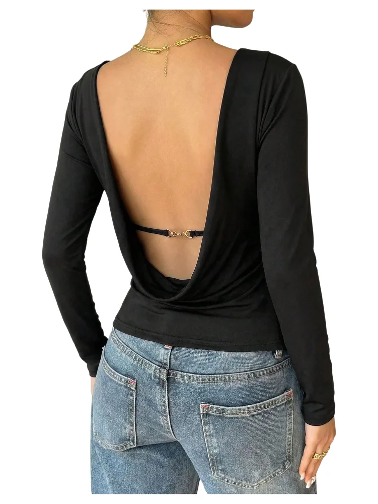 MAKEMECHIC Backless Draped T Shirt