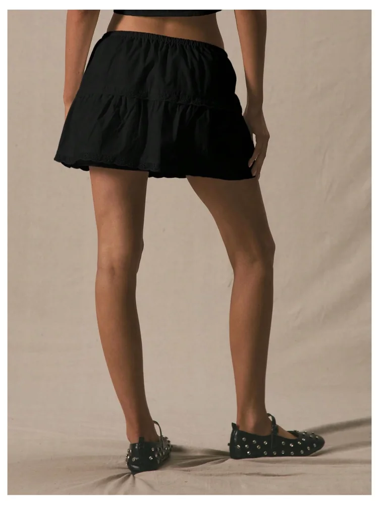 MAKEMECHIC Embroidery Low Waisted Drawstring Mini Skirt, view 3