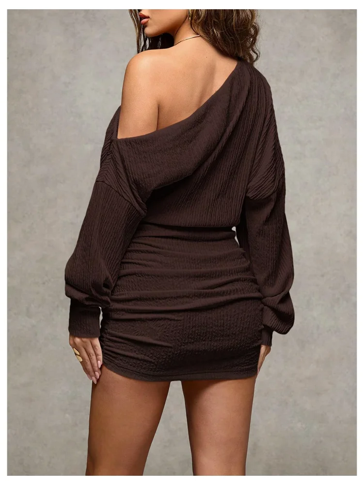 MAKEMECHIC Off The Shoulder Ruched Long Sleeve Mini Dress, view 3