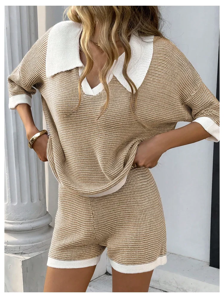 MAKEMECHIC Knit Collar V-Neck Two-Piece Set, view 2
