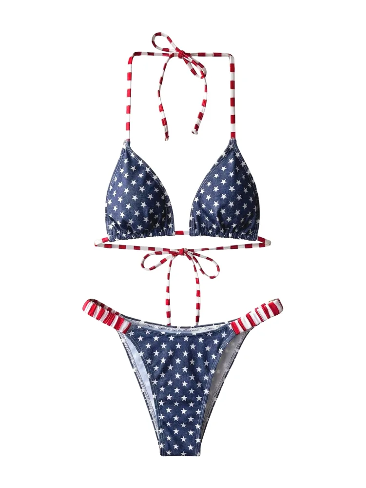 MAKEMECHIC Triangle Thong Tie Bikini Set, halter neck