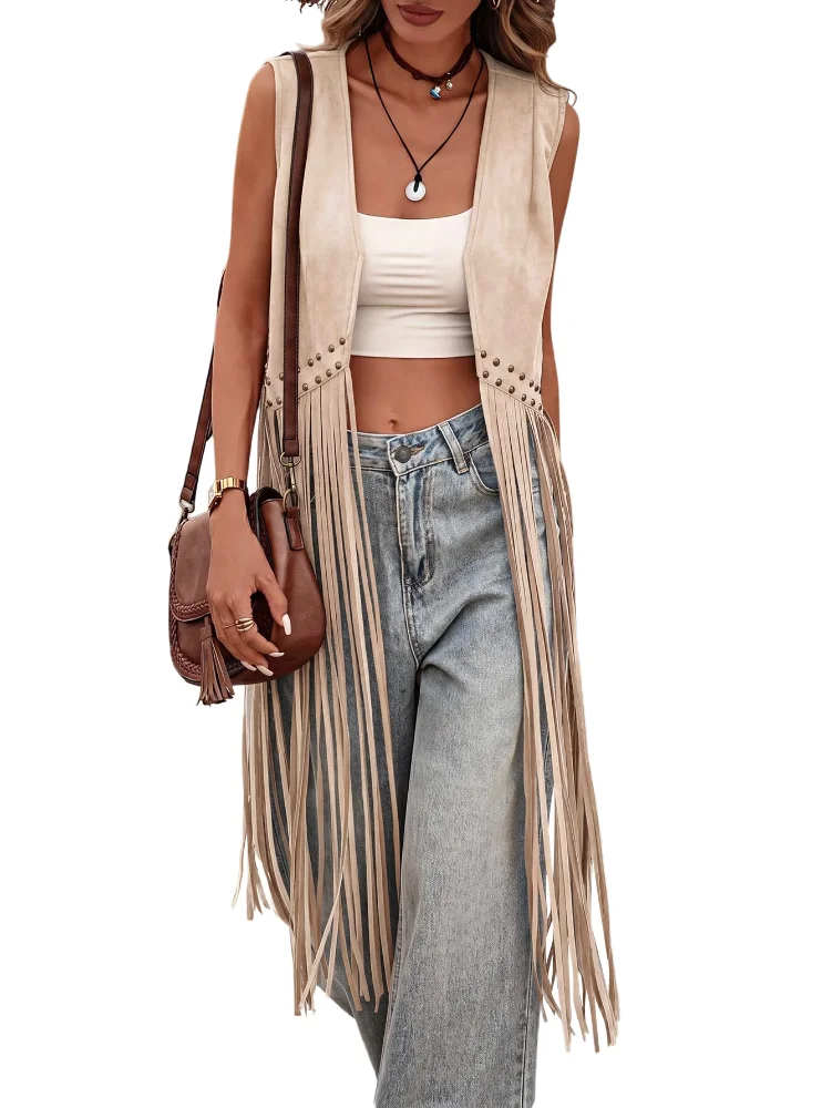MAKEMECHIC Faux Suede Fringe Matching Set