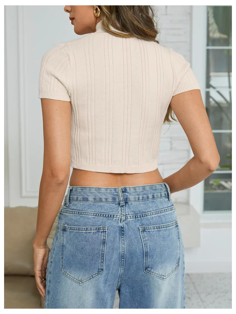 MAKEMECHIC Short Sleeve Knitted Crop Sweater, view 2