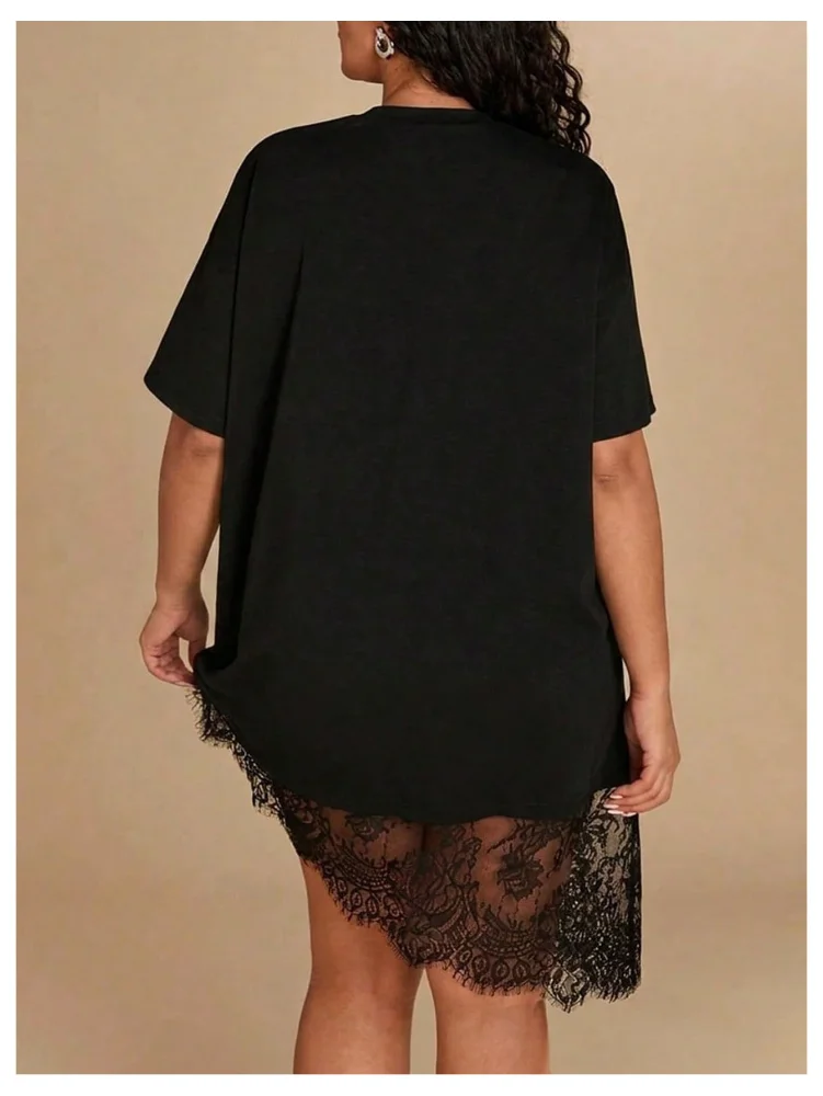 MAKEMECHIC Lace Asymmetrical Crewneck Dress, view 2