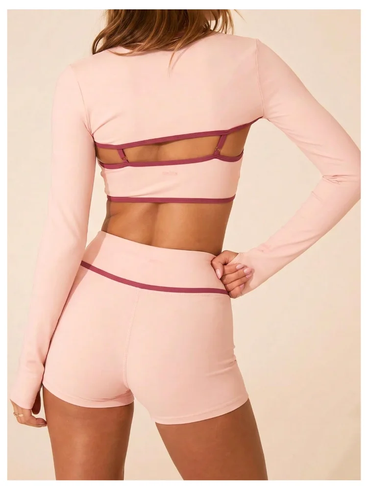MAKEMECHIC Yoga Workout Long Sleeve Shorts Set, view 3