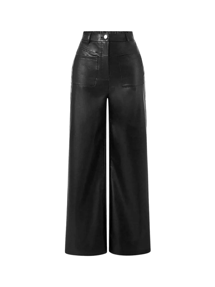 MAKEMECHIC Faux Leather High Waisted Wide Leg Pants