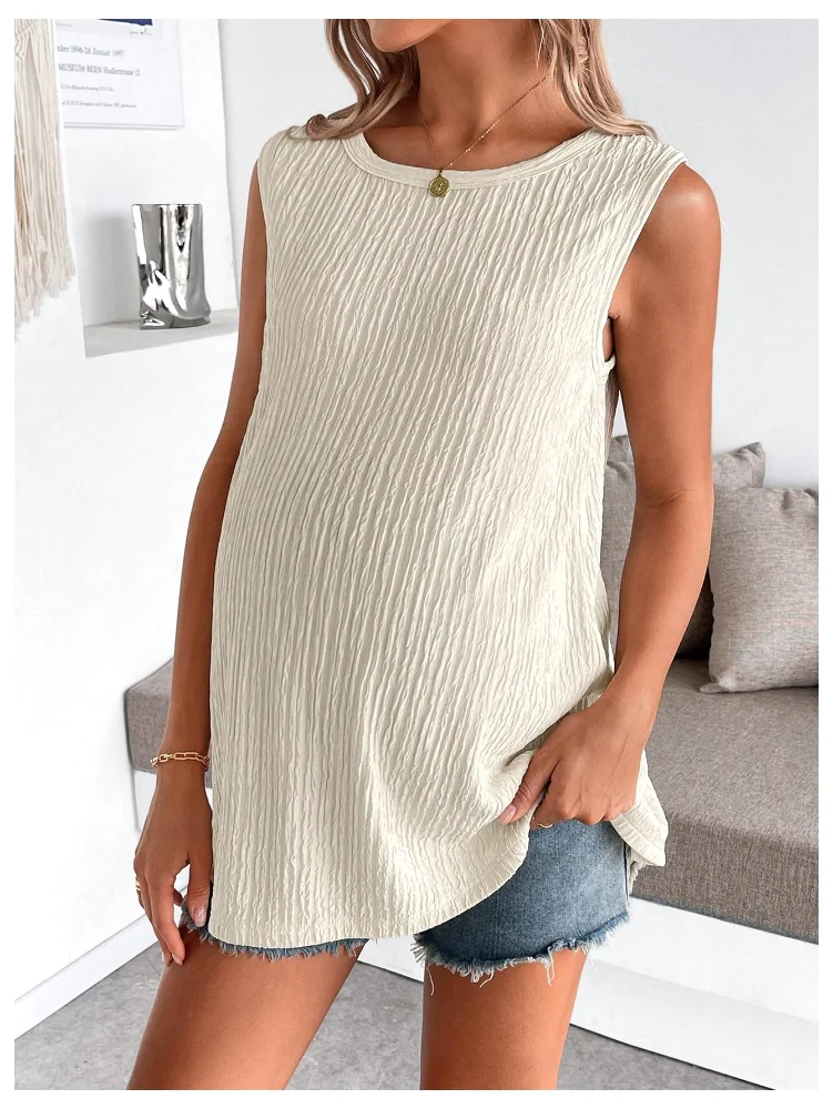 MAKEMECHIC Bow Knot Crew Neck Maternity Tank Top, view 3