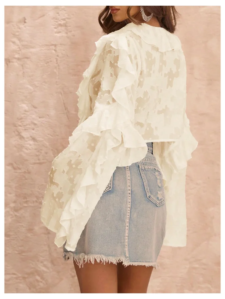 MAKEMECHIC Tie V-Neck Ruffle Crop Top, view 2