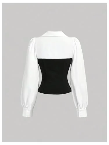 MAKEMECHIC Teacher Long Sleeve Color Block Dress, view 2