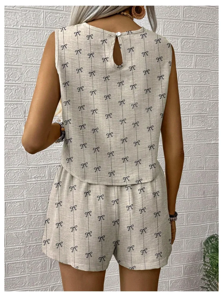 MAKEMECHIC Striped Shorts Set in Apricot, view 2
