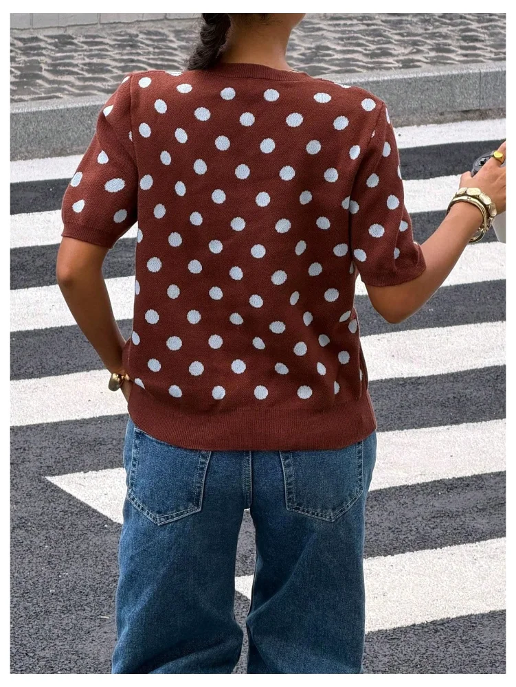 MAKEMECHIC Polka Dot Short Sleeve Knit Cardigan, view 2