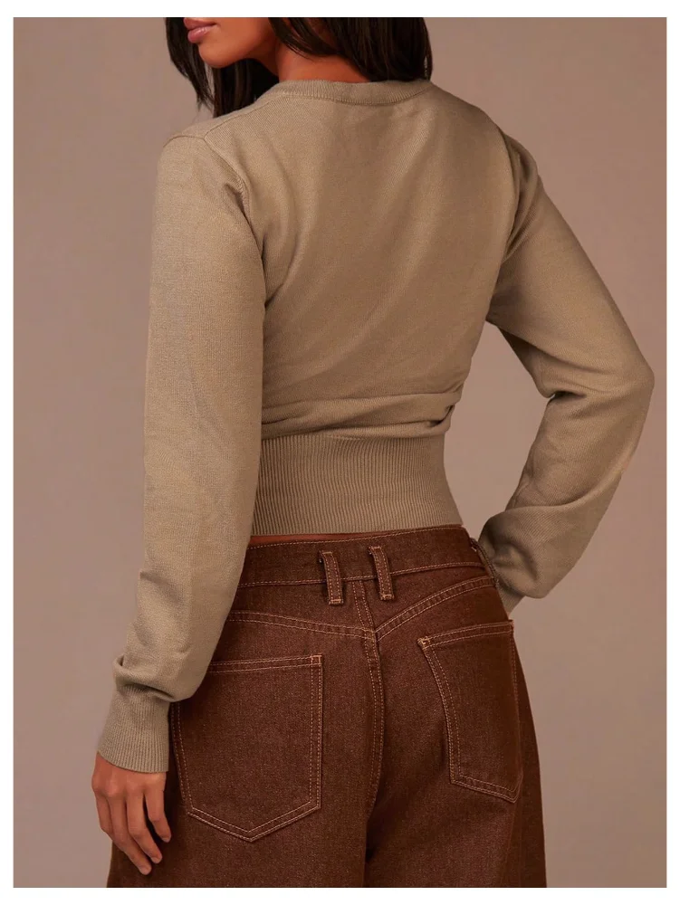 MAKEMECHIC Cut Out Cropped Long Sleeve Sweater, view 3