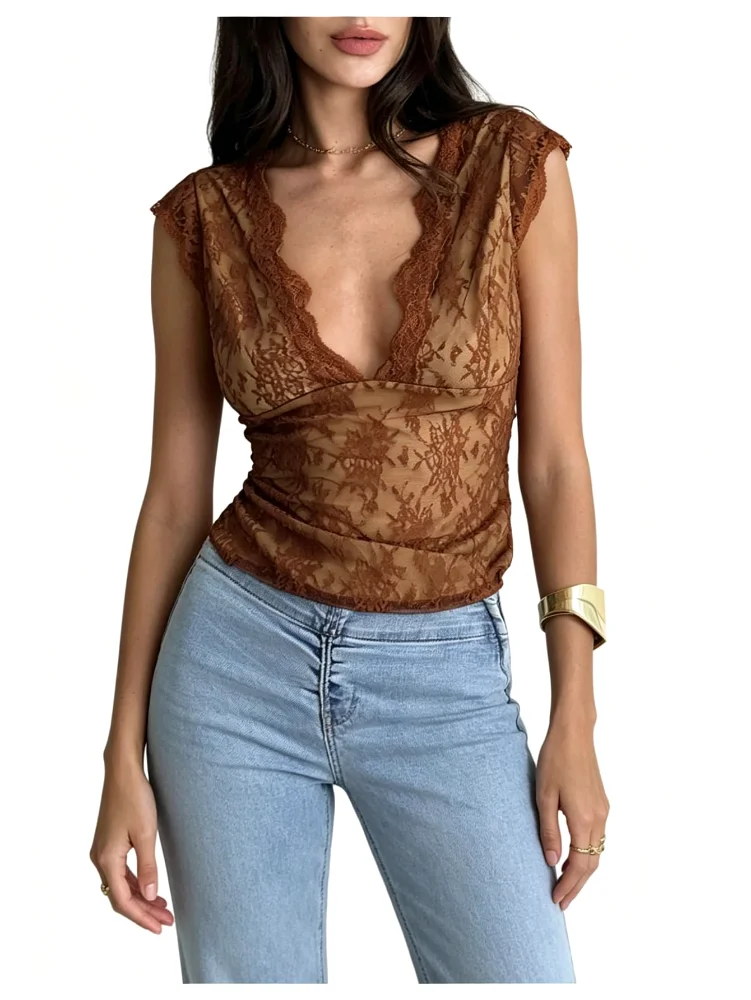MAKEMECHIC Floral Lace Mesh Tank Top
