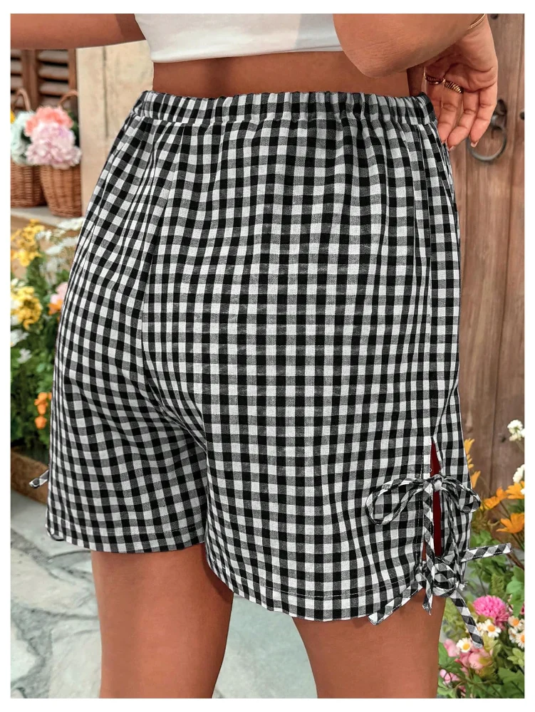 MAKEMECHIC Plaid Elastic High Waist Maternity Shorts, view 3