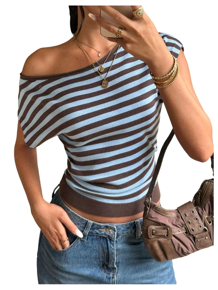 MAKEMECHIC Striped One Shoulder Cinched Top