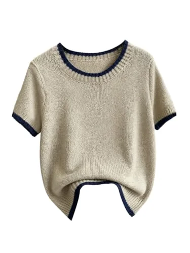 MAKEMECHIC Ringer Short Sleeve Knit Sweater