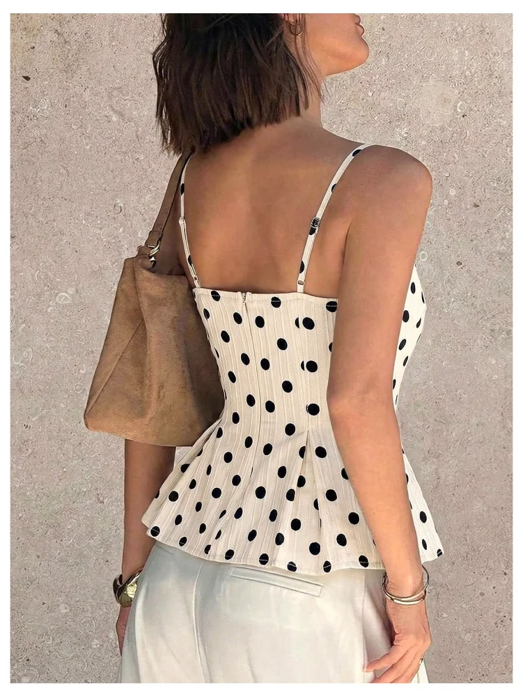 MAKEMECHIC Polka Dot Lace Peplum Tank Top, view 3