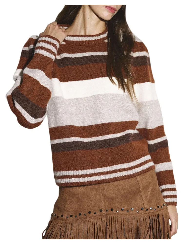 MAKEMECHIC Cropped Striped Long Sleeve Sweater