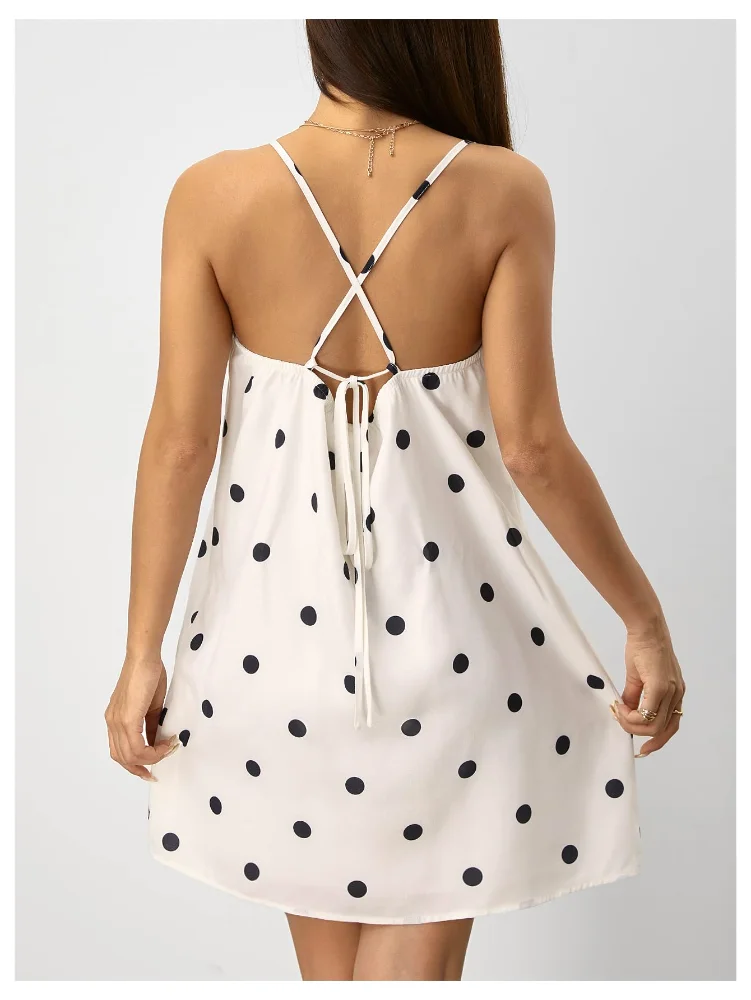 MAKEMECHIC Polka Dot Open Back Tie Mini Dress, view 2