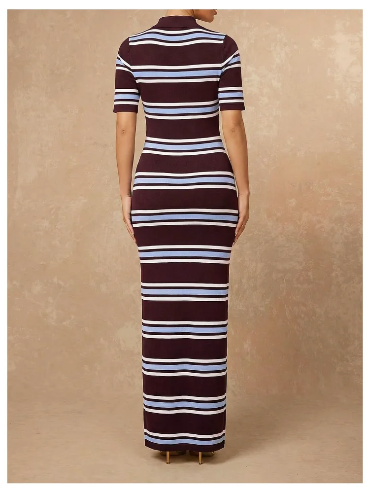 MAKEMECHIC Striped Button Collared Maxi Dress, view 2