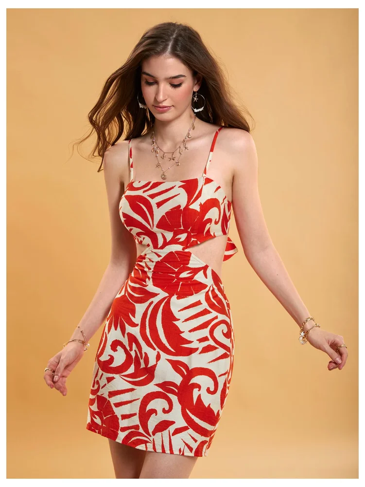 MAKEMECHIC Floral Tropical Cut Out Mini Dress, view 3