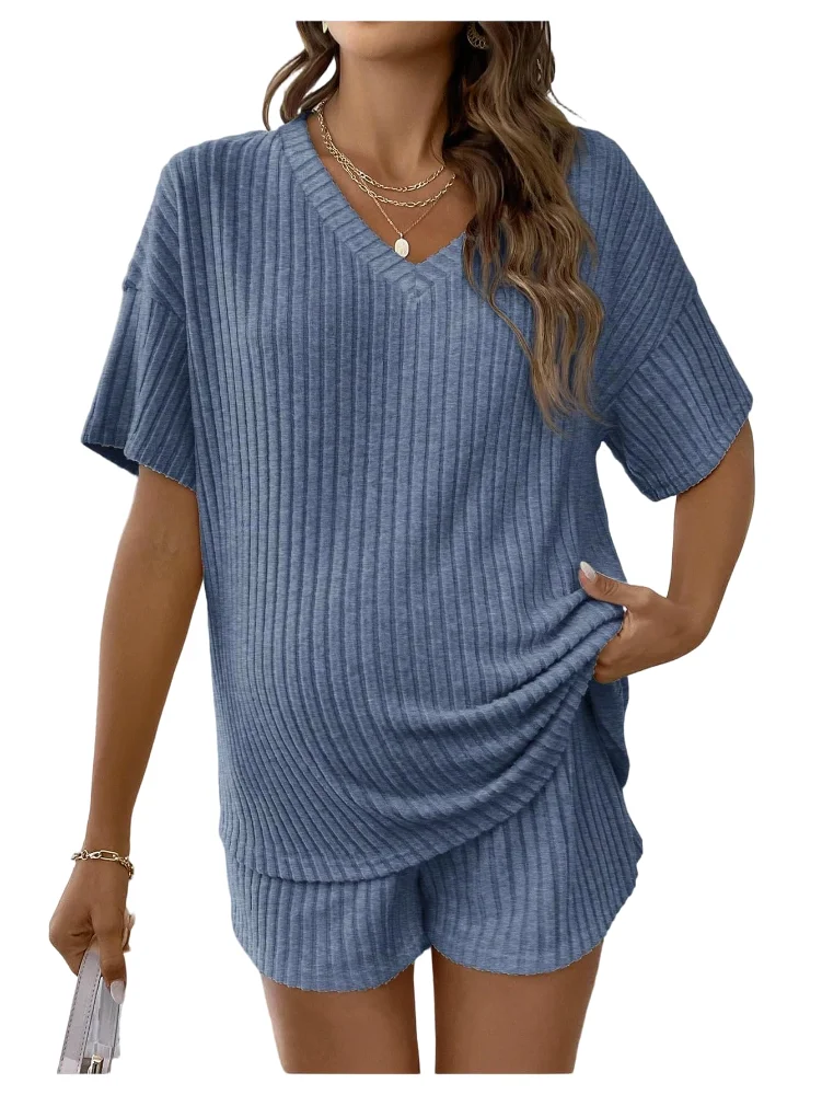 MAKEMECHIC Ribbed Biker Maternity Shorts Set