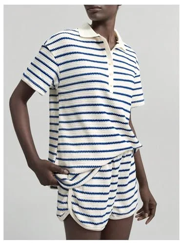 MAKEMECHIC Striped Collared Button Up Shorts Set, view 2