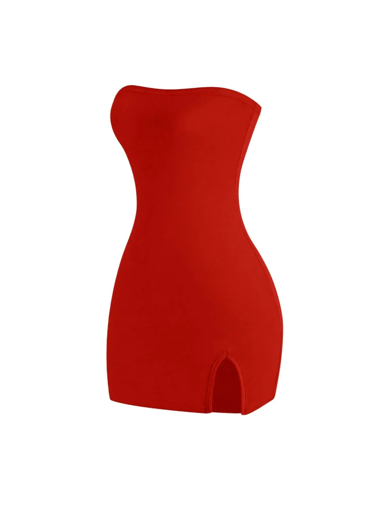 MAKEMECHIC Tube Split Bodycon Mini Dress