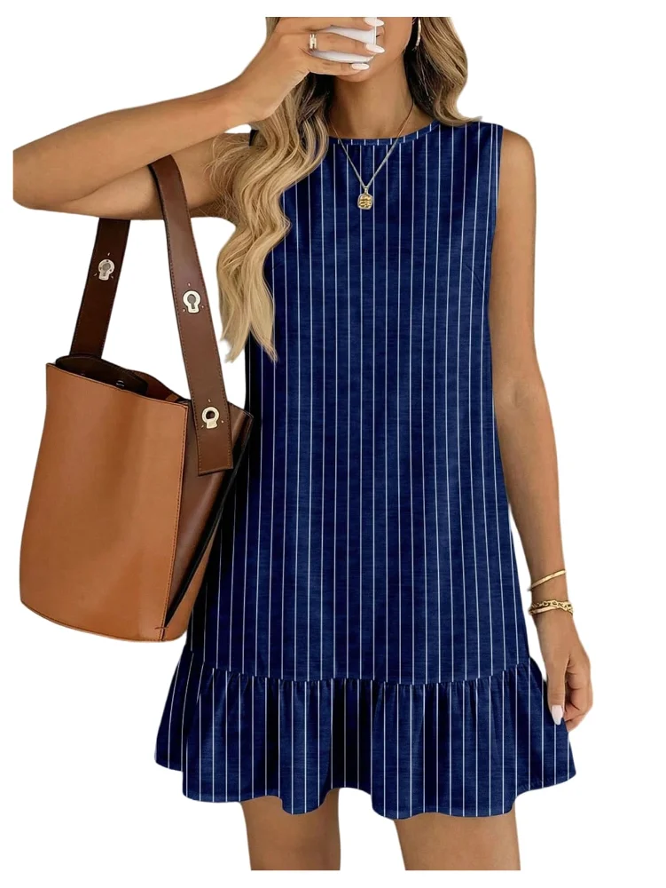 MAKEMECHIC Striped Sleeveless Ruffle Mini Dress