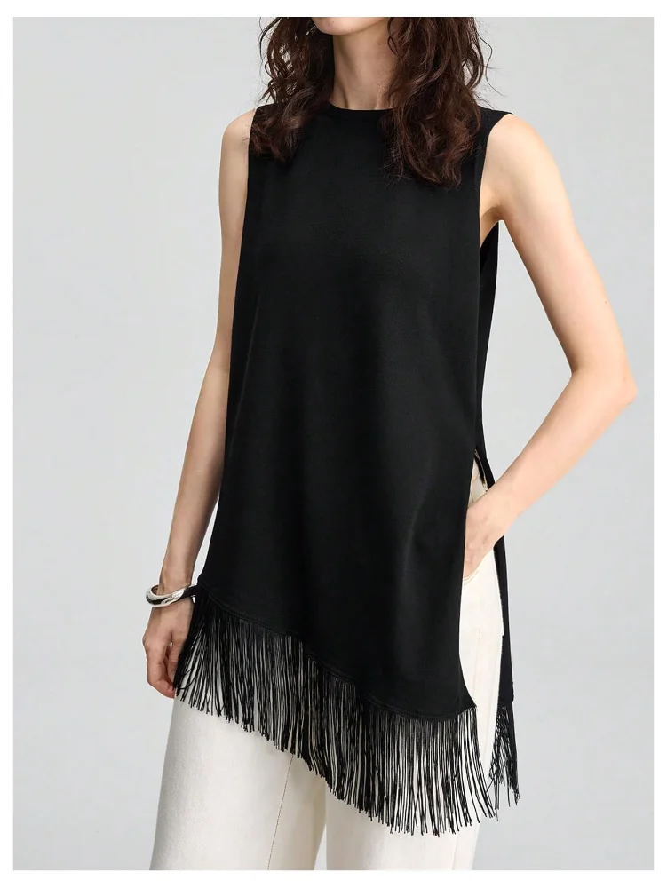 MAKEMECHIC Fringe Sleeveless Asymmetrical Tank Top, view 3
