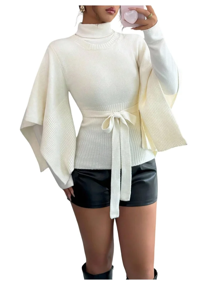 MAKEMECHIC Knitted Bell Sleeve Knitted Sweater