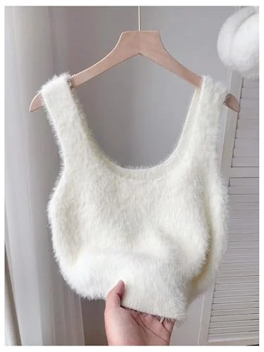 MAKEMECHIC Fuzzy Crop Wide Sweater Vest, view 3
