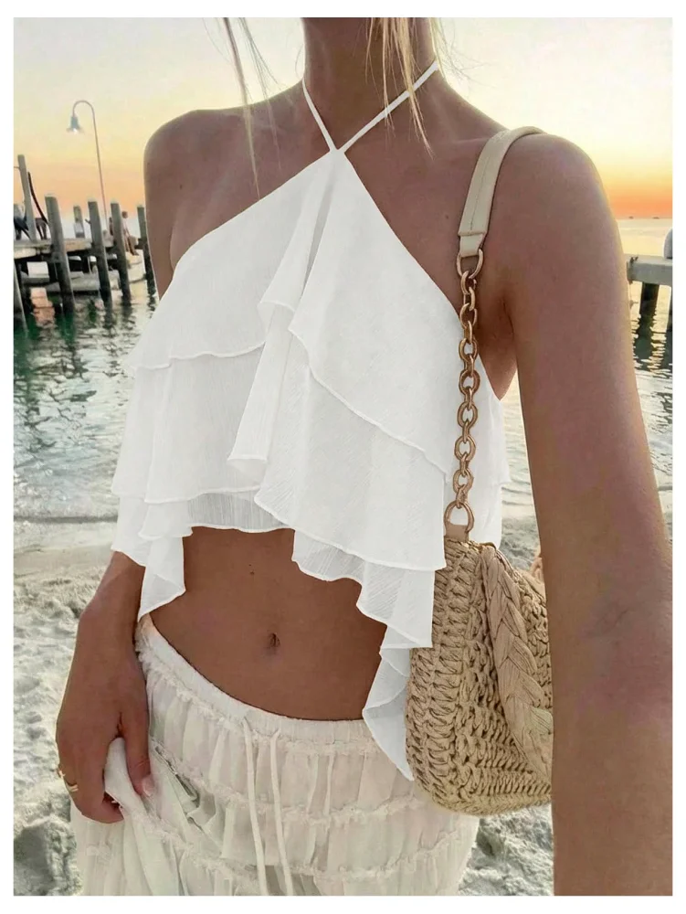 MAKEMECHIC Ruffle Flowy Halter Top, view 2