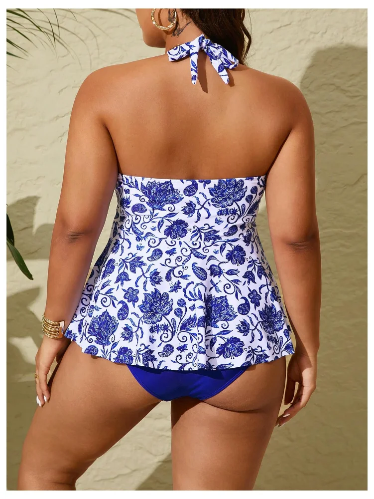 MAKEMECHIC Triangle Thong Floral Bikini Set, halter neck, view 2