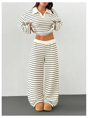 MAKEMECHIC Striped Long Sleeve Collared Pants Set, view 3